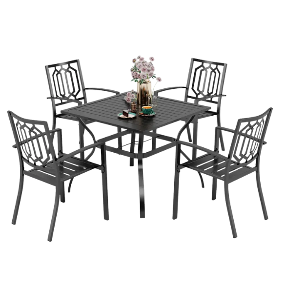 5-Piece E-Coated Metal Outdoor Patio Dining Set with Stackable Chairs – Durable, Comfortable, and Stylish for Your Outdoor Entertaining
