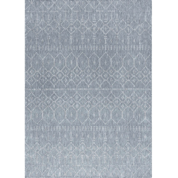 Boho-Inspired Greyish Blue & Ivory Geometric Rug – Fade & Stain-Resistant, Low-Pile, Perfect for High-Traffic Indoor/Outdoor Spaces