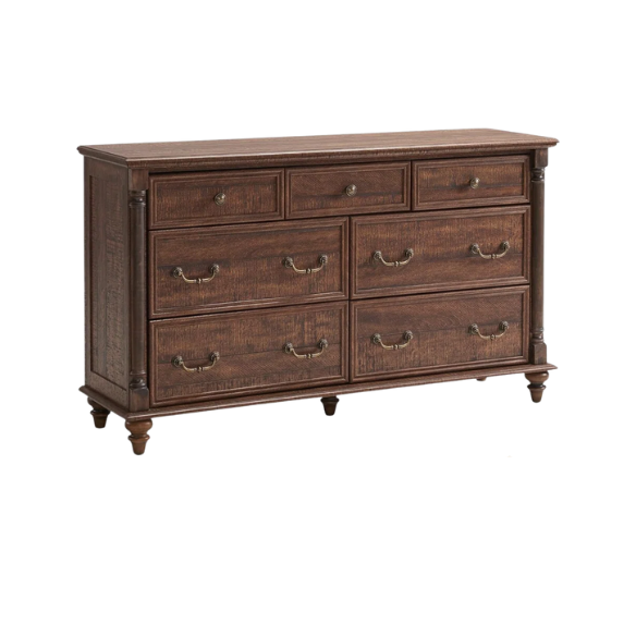 Farmhouse 7-Drawer Rustic Dresser with Two Drawer Sizes, Perfect for Bedroom or Living Room Storage