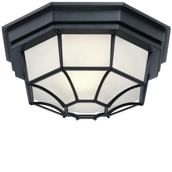 1-Light Retro Textured Ceiling Mount Light Fixture with Frosted Glass – Vintage-Inspired Black Ceiling Light for Home, Farmhouse, and Commercial Spaces