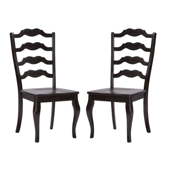 Rustic Ladder Back Solid Wood Dining Chairs (Set of 2) – Farmhouse Style Kitchen or Dining Room Seating