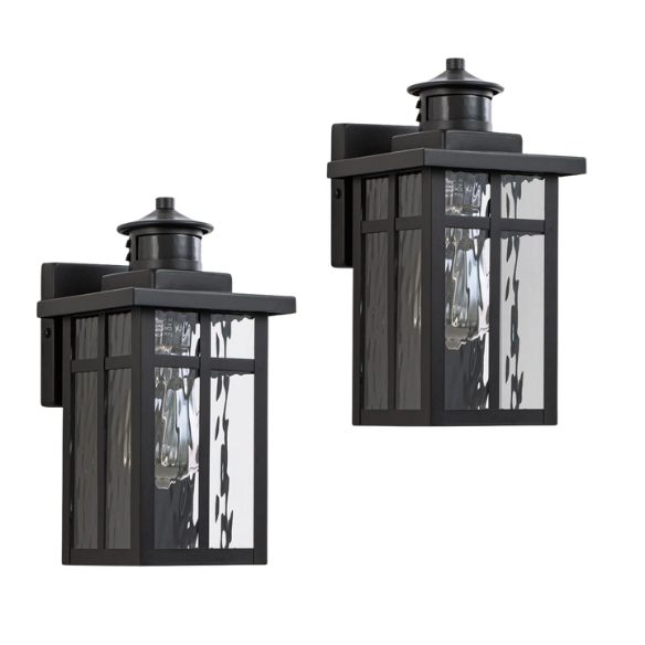 2-Pack Matte Black Outdoor Wall Lantern Sconces with Water Glass – Classic Lantern Design, Weather-Resistant, Ideal for Front Porch, Garage, and Outdoor Spaces