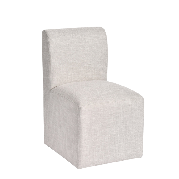 Neutral Beige Linen Upholstered Rolling Dining Chair with Casters – Comfortable Accent Seating