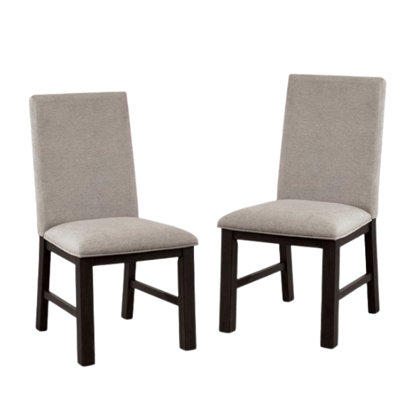 Antique Black Wood Side Chairs with Grey Linen Upholstered Seats (Set of 2) – Transitional Padded Dining Chairs for Kitchen or Dining Room
