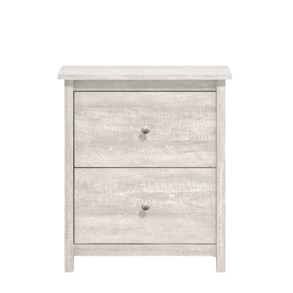 2-Drawer Nightstand – Neutral Engineered Wood, Streamlined Rectangular Design, Four Block Legs, Convenient Storage with Roller-Glide Drawers & Metal Knobs, Perfect for Traditional & Contemporary Bedroom