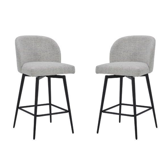 Set of 2 Counter Height Swivel Barstools – Mid-Century Modern Design, Padded Seat with High-Density Foam, 360° Swivel, Sturdy Iron Base, Footrest for Kitchen or Bar