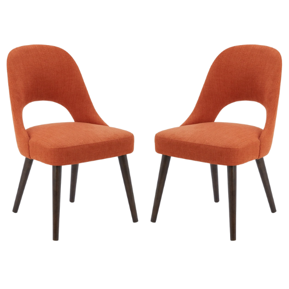 Textured Fabric Dining Side Chairs (Set of 2) – Solid Wood Frame with Mediterranean or Pecan Finish, High-Density Foam Fill & Rounded Back Design