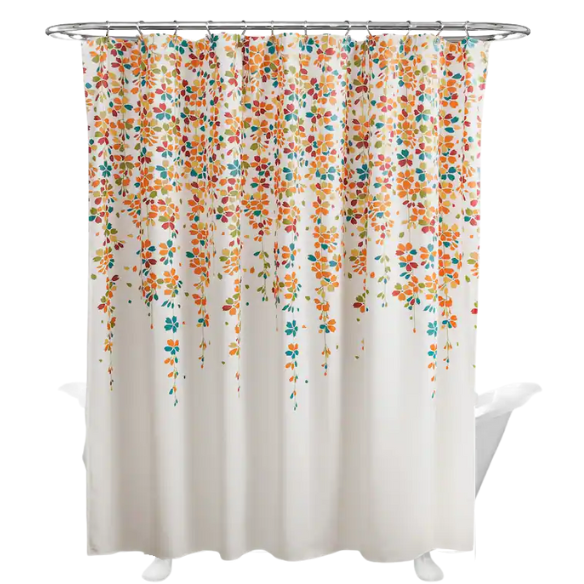 Orange, Teal, Yellow, and White Weeping Flower Shower Curtain – Vibrant Floral Bathroom Décor, 72" x 72"
