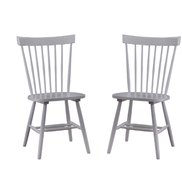 Farmhouse Spindle Back Dining Chairs – Set of 2, Solid Rubberwood