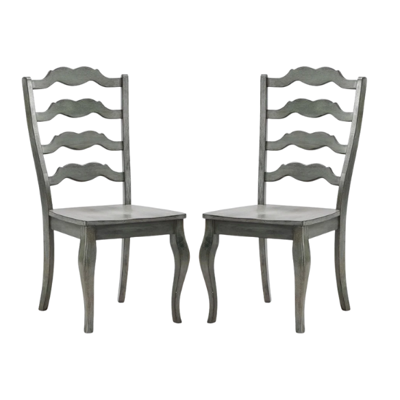 Rustic Ladder Back Solid Wood Dining Chairs (Set of 2) – Farmhouse Style Kitchen or Dining Room Seating