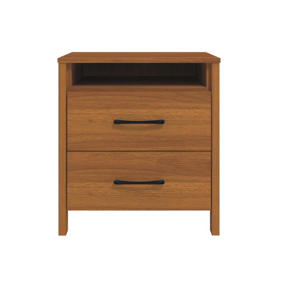 22.7" 2-Drawer Nightstand – Space-Saving Modern Minimalism, Engineered Wood with Clean-Lined Silhouette, Neutral Finish, Open Cubby & 2 Spacious Drawers for Bedroom Storage, Ideal for Tech & Accessories