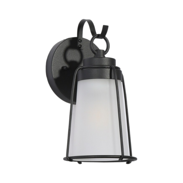 1-Light Farmhouse Black Outdoor Wall Sconce – Cylindrical LED Glass Shade, Dimmable, Textured Finish for Porch, Garage & Exterior Spaces