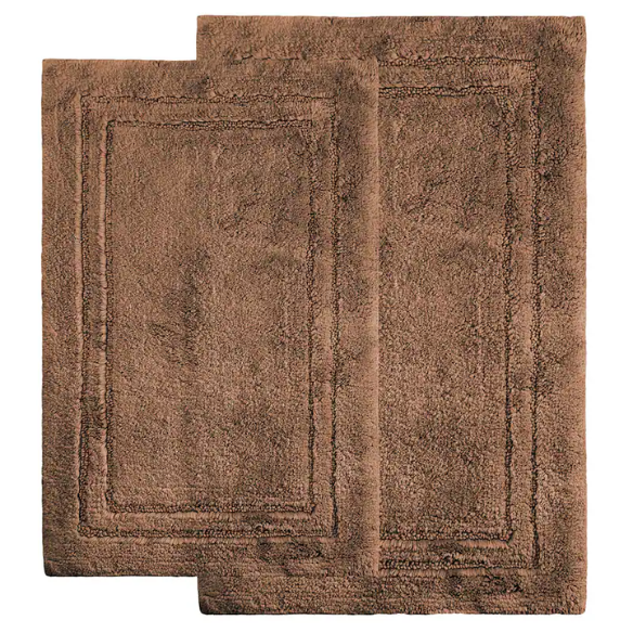 Brown Cotton 2-Piece Bath Rug Set – Plush, Non-Slip, Highly Absorbent Rugs (20" x 30" & 24" x 36")