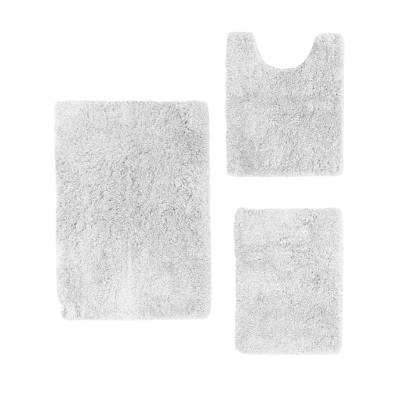 White Shaggy Bath Rug Set – Ultra-Soft Microfiber Non-Slip Bathroom Mat with Rubber Backing (2 or 3-Piece Set)