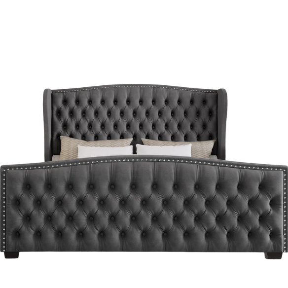 Luxurious King Size Velvet Upholstered Platform Bed Frame with Wingback Headboard – Handmade Button Tufting, Nailhead Detailing, Sturdy Construction, and No Box Spring Needed