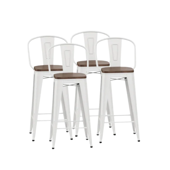 Set of 4 Farmhouse Counter Height Stools – Rustic Industrial Style with Removable Backrest, Heavy-Duty Steel Frame, and Scratch-Resistant Finish