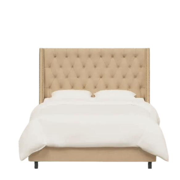 Chic Upholstered Wingback King Size Bed with Button Tufting and Nailhead Trim
