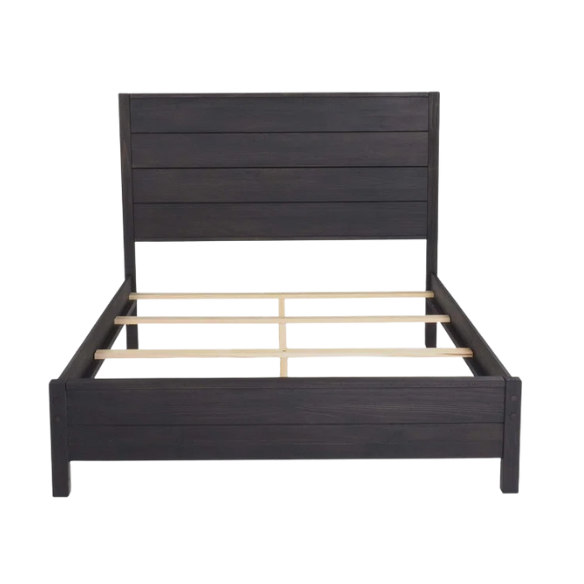 Rustic Solid Pine Wood King Size Panel Bed with Distressed Finish and Streamlined Headboard