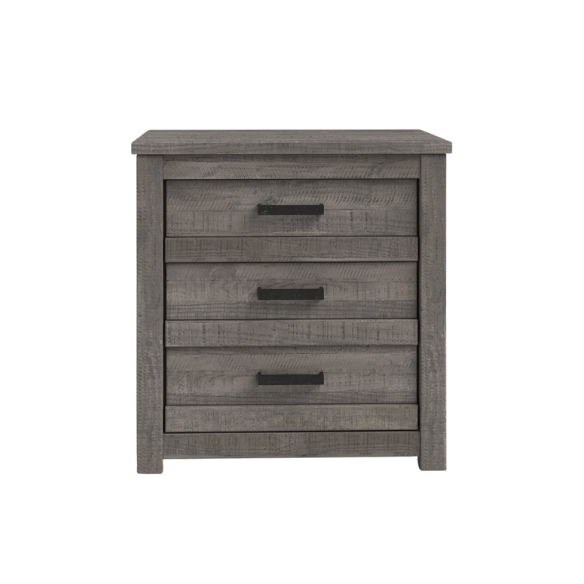 3-Drawer Solid Wood Nightstand – Rustic Distressed Finish, Clean-Lined Plank Design, Metal Hardware for Easy Access, Perfect for Storing Bedside Essentials in Traditional Bedrooms