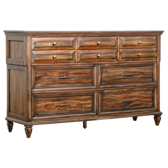 Exquisite Old-World Charm with Glamorous Flair – 5-Piece King Bedroom Set in Rich Brown with Crown Molding, Felt-Lined Drawers, and Built-In Outlets