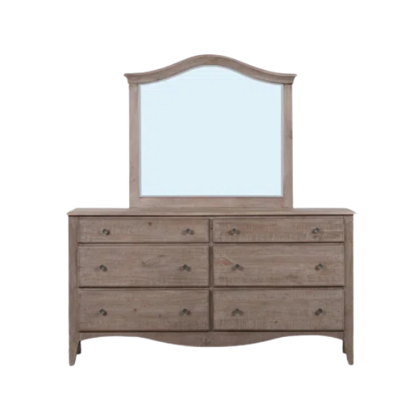 Rustic Charm Meets Chic Elegance: Solid Wood Platform King Size Bedroom Set with Scalloped Edges, Weathered White Wash Finish, Unique Grain Patterns, Angled Feet, and Oil-Rubbed Bronze Drawer Pulls