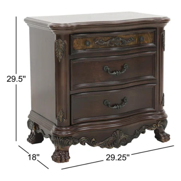 4-Piece Configurable Bedroom Set with Solid Cherry Wood Construction, Antique Walnut Veneer, Crown Molding, Carved Claw Feet, and Ample Storage - Includes Bed, Dresser, Nightstand, and Matching Mirror