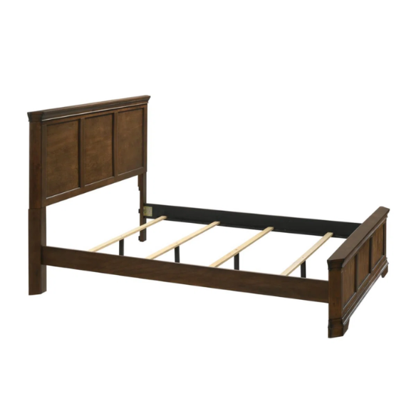 Classic Traditional Wood Queen Panel Bed with Dresser, Mirror, and Two Nightstands in Antique Walnut Finish