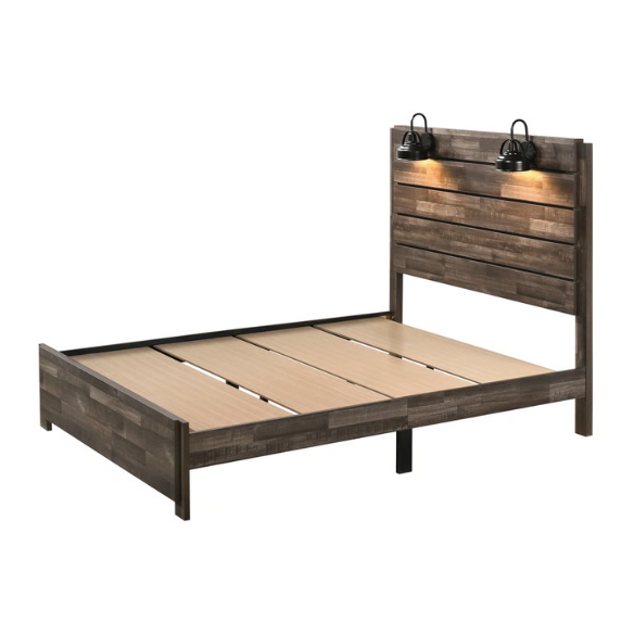 Rustic Dark Grey Weathered 6-Piece Platform Bedroom Set with Bold Black Hardware – Frame-Style Design, Metal-on-Metal Drawer Guides, and Sturdy Construction