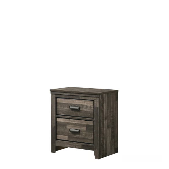 Rustic Dark Grey Weathered 6-Piece Platform Bedroom Set with Bold Black Hardware – Frame-Style Design, Metal-on-Metal Drawer Guides, and Sturdy Construction