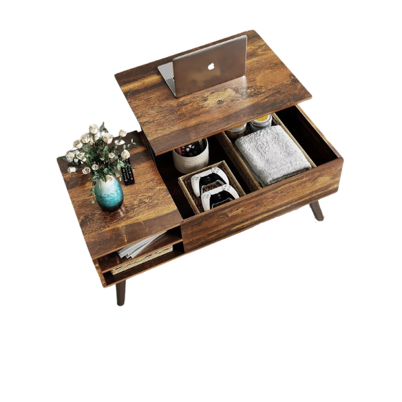 Mid-century storage table espresso. Dual-toned rustic finish with hydraulic lift. Modern Living Room Furniture