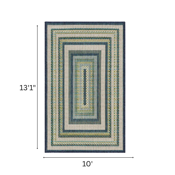 Coastal-Inspired Geometric Rug – Fade & Stain-Resistant,Ivory,Green,Blue Pattern, Ideal for Indoor/Outdoor Use