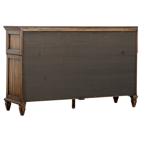 Exquisite Old-World Charm with Glamorous Flair – 5-Piece King Bedroom Set in Rich Brown with Crown Molding, Felt-Lined Drawers, and Built-In Outlets