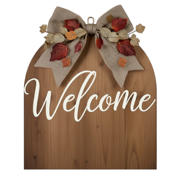 Rustic Wooden Welcome Sign with Autumn Bow