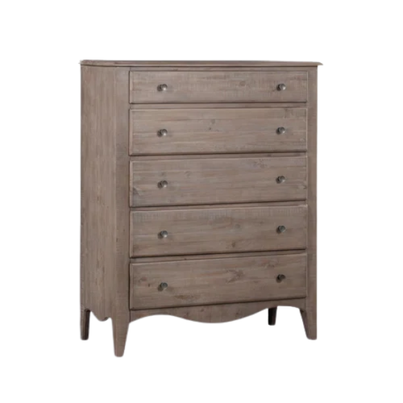 Rustic Charm Meets Chic Elegance: Solid Wood Platform King Size Bedroom Set with Scalloped Edges, Weathered White Wash Finish, Unique Grain Patterns, Angled Feet, and Oil-Rubbed Bronze Drawer Pulls