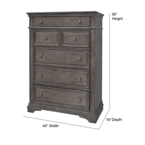 Rustic Driftwood Grey King 5-Piece Bedroom Set – Upholstered Tufted Bed, Nightstand, Dresser with Mirror, and Chest