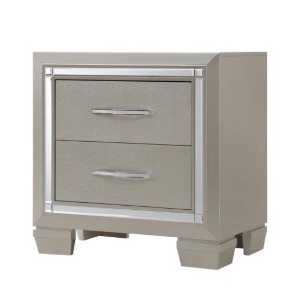 Elegant Glamour: 5-Piece Bedroom Set with Lustrous Platinum Dresser, Crystal and Chrome Handles – A Stunning, Star-Quality Collection to Elevate Your Bedroom Décor