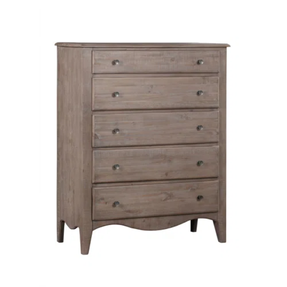 Rustic Charm Meets Chic Elegance: Solid Wood Platform King Size Bedroom Set with Scalloped Edges, Weathered White Wash Finish, Unique Grain Patterns, Angled Feet, and Oil-Rubbed Bronze Drawer Pulls