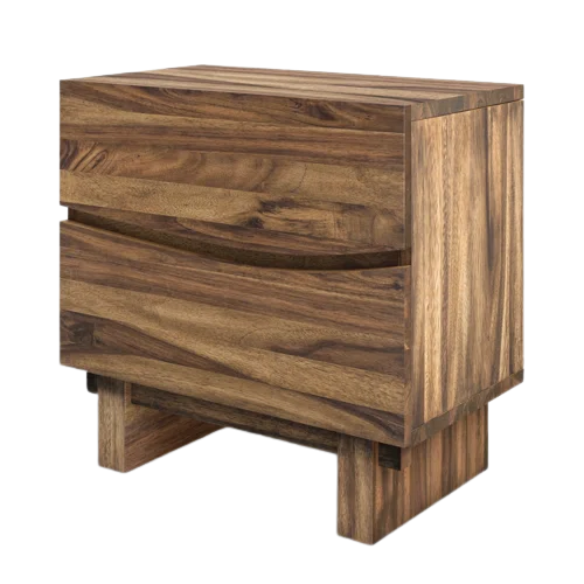 Boho-Inspired Configurable Bedroom Set with Bold Design, Solid Wood Construction, and Wavy Accents - Includes Platform Bed, Nightstand, and 6-Drawer Dresser in Rich Brown Finish