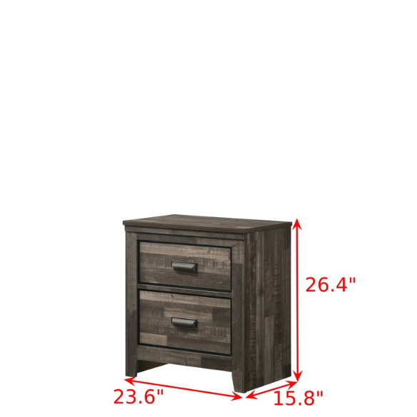 Rustic Dark Grey Weathered 6-Piece Platform Bedroom Set with Bold Black Hardware – Frame-Style Design, Metal-on-Metal Drawer Guides, and Sturdy Construction