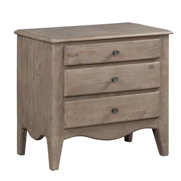 Rustic Charm Meets Chic Elegance: Solid Wood Platform King Size Bedroom Set with Scalloped Edges, Weathered White Wash Finish, Unique Grain Patterns, Angled Feet, and Oil-Rubbed Bronze Drawer Pulls