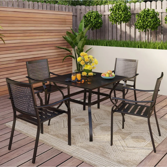 5-Piece E-Coated Metal Outdoor Patio Dining Set with Stackable Chairs – Durable, Comfortable, and Stylish for Your Outdoor Entertaining