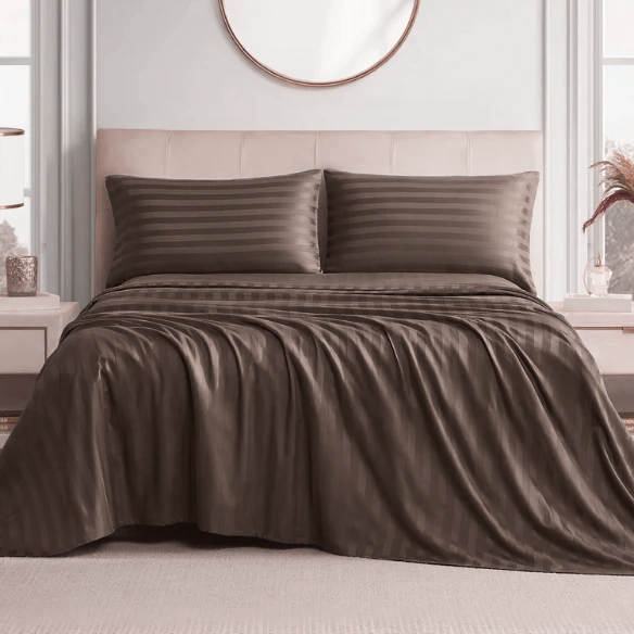 4-Piece Luxury Bed Sheet Set – Fitted & Flat Sheets with Pillowcases | Solid Stripe Bedding for Twin, Full, Queen, King Sizes
