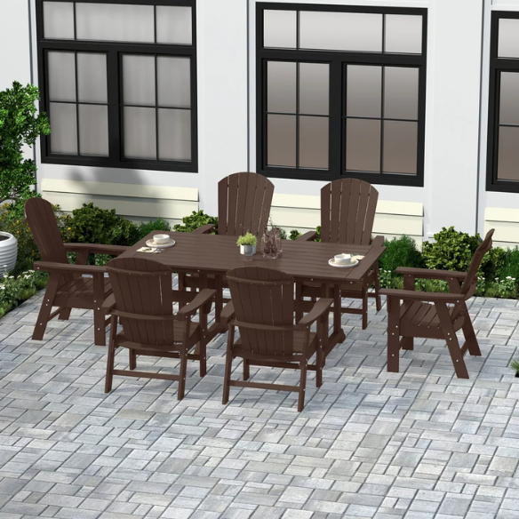 7-Piece Eco-Friendly All-Weather Outdoor Dining Set with Armchairs – Comfortable, Stylish, and Durable for Your Patio or Backyard