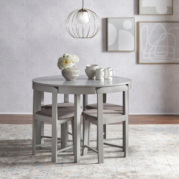 5-Piece Compact Round Dining Set – Space-Saving Design with Vegan Leather or Fabric Seats