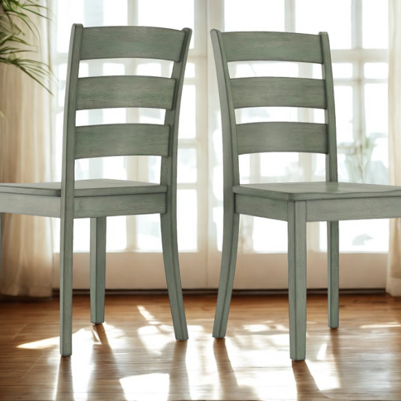 Farmhouse Ladder Back Dining Chairs – Set of 2 | Solid Wood, Distressed Finish