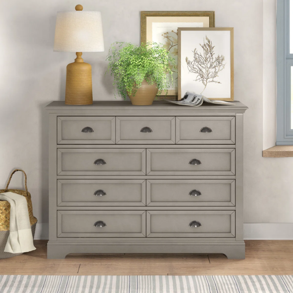 Traditional 9-Drawer Double Dresser with Beveled Edges, Picture Frame-Style Drawers