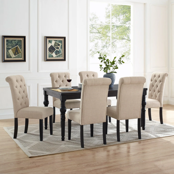 7-Piece Dark-Wash Wood Dining Set with Turned Legs – Classic Traditional Style with Distressed Finish