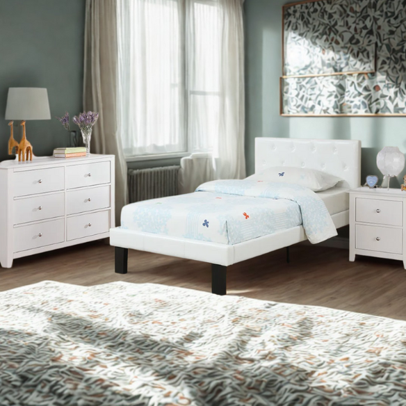 Stylish 4-Piece White Twin Bedroom Set – Complete Bedroom Furniture Collection