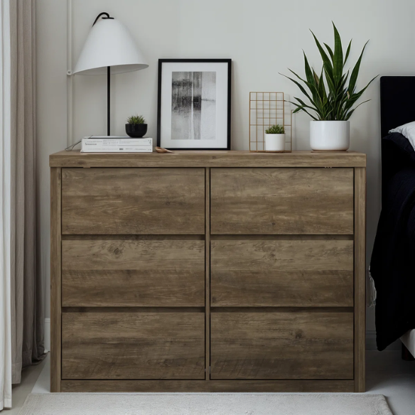 Modern 46.46'' 6-Drawer Double Dresser with Hidden Handles and Wood Grain Finish