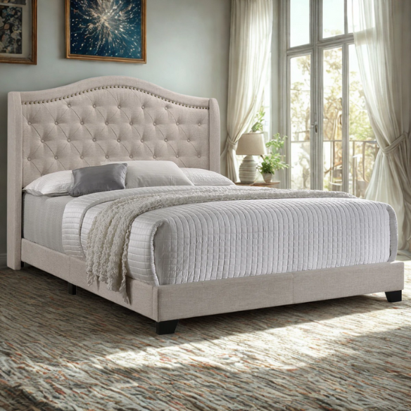 Button Tufted Upholstered Full Double Bed with Panel Headboard Design – Elegant and Comfortable with Premium Upholstery